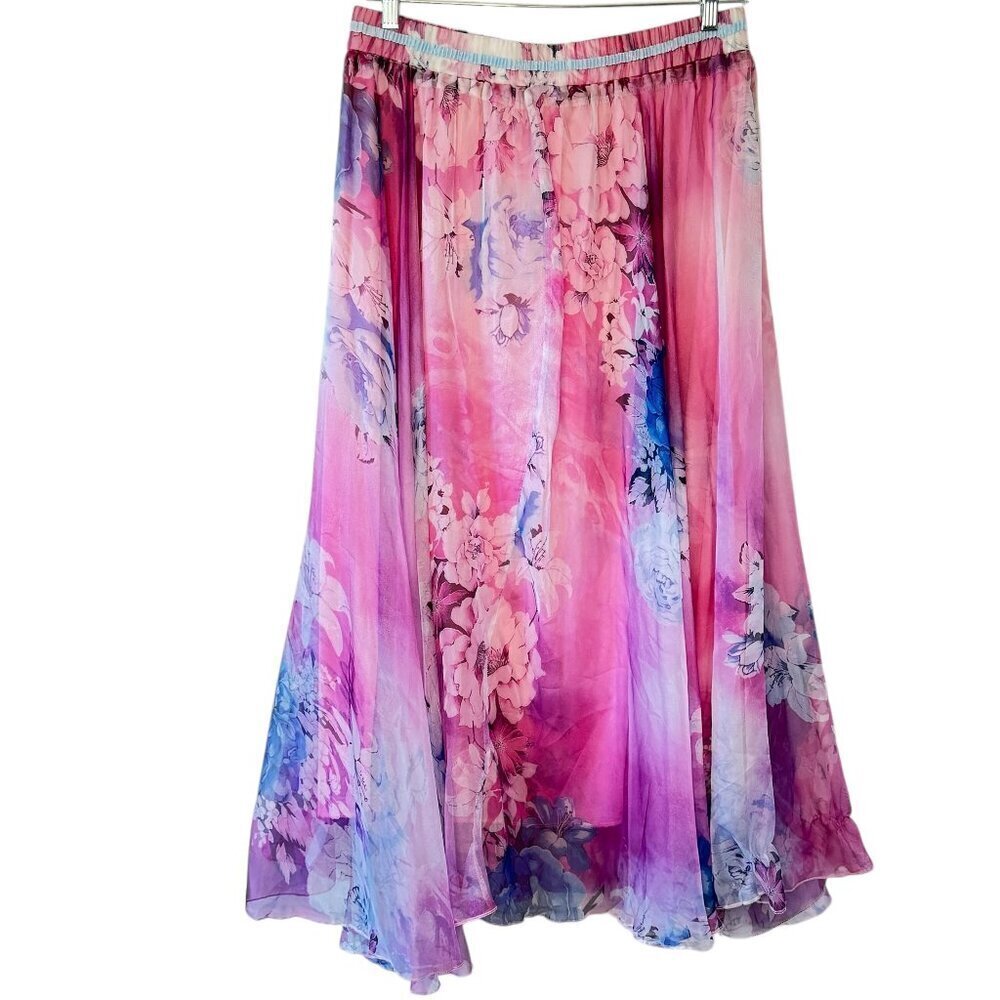 Afibi Full Maxi Skirt Chiffon Fully Lined Pink and Blue Fairy Faerie Size 3XL - Picture 2 of 14